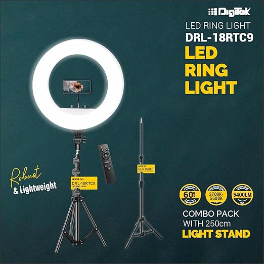 DIGITEK® 18 Inch LED Ring Light with Remote Control & 250cm Stand