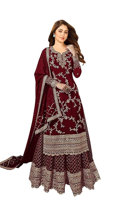 Kurta Palazzo Set | Women's Faux Georgette Semi-Stitched Top With Stitched Bottom and Dupatta |