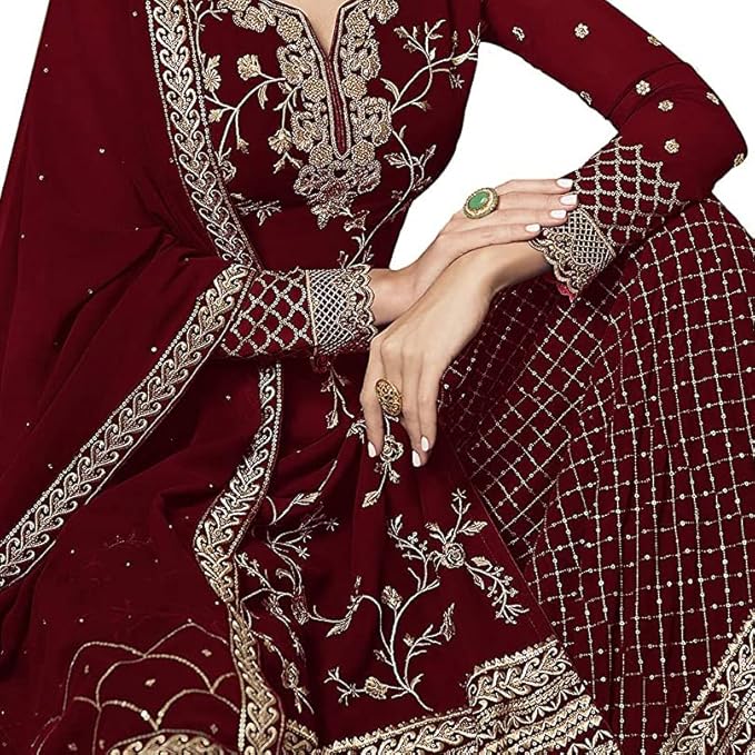 Kurta Palazzo Set | Women's Faux Georgette Semi-Stitched Top With Stitched Bottom and Dupatta |