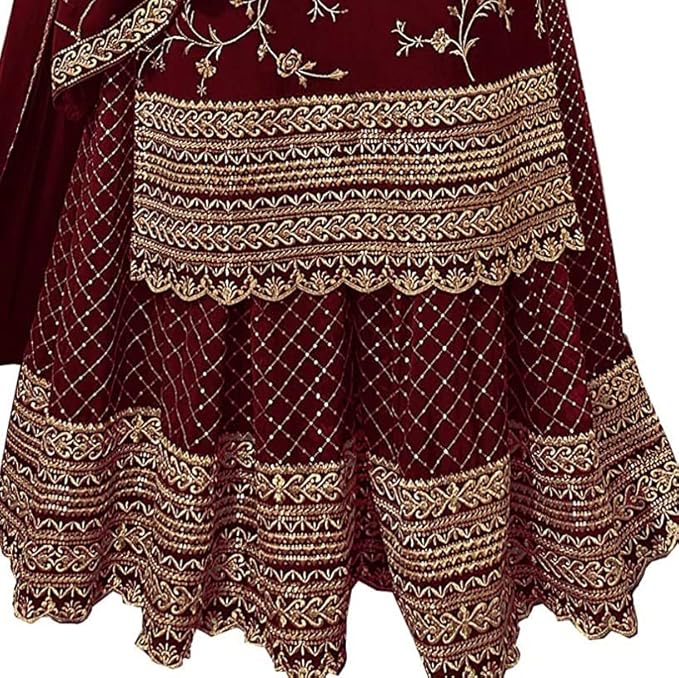 Kurta Palazzo Set | Women's Faux Georgette Semi-Stitched Top With Stitched Bottom and Dupatta |