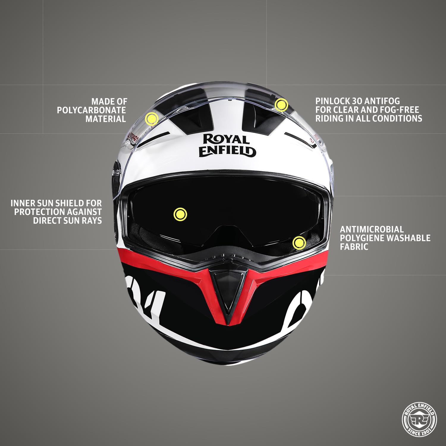 Royal Enfield Mettle Full Face Isi,Dot&Ece Certified Tank IDE Abs Gl Riding Motorcycling Helmat White