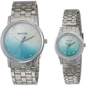 Sonata Bandhan Quartz Analog Gradient Silver & Blue Dial Silver Metal Strap Watch