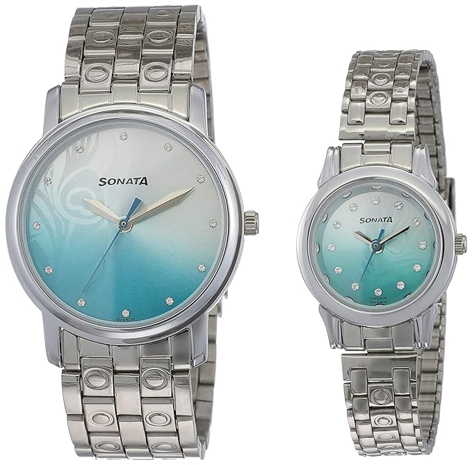 Sonata Bandhan Quartz Analog Gradient Silver & Blue Dial Silver Metal Strap Watch