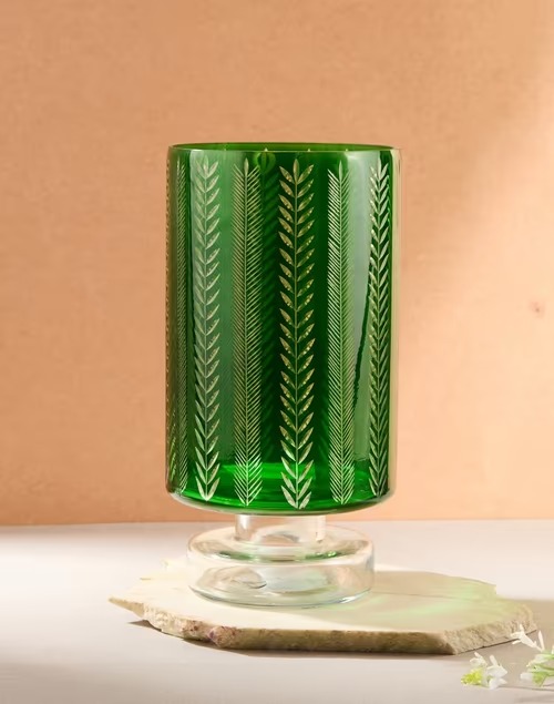 Green Glass Candle Holder