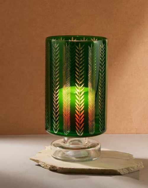 Green Glass Candle Holder