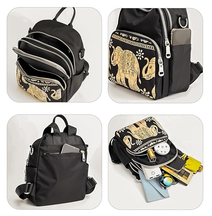 Girls & Women’s Stylish Backpack | Golden Elephant Print Travel, College & Office Bag |