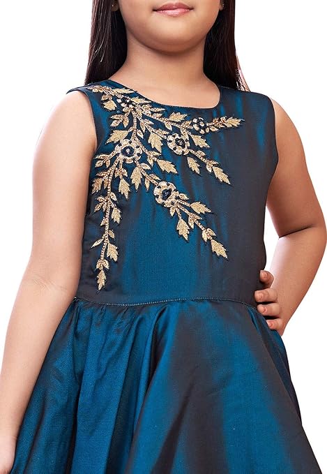 White Button Teal Girls Party Wear Dress