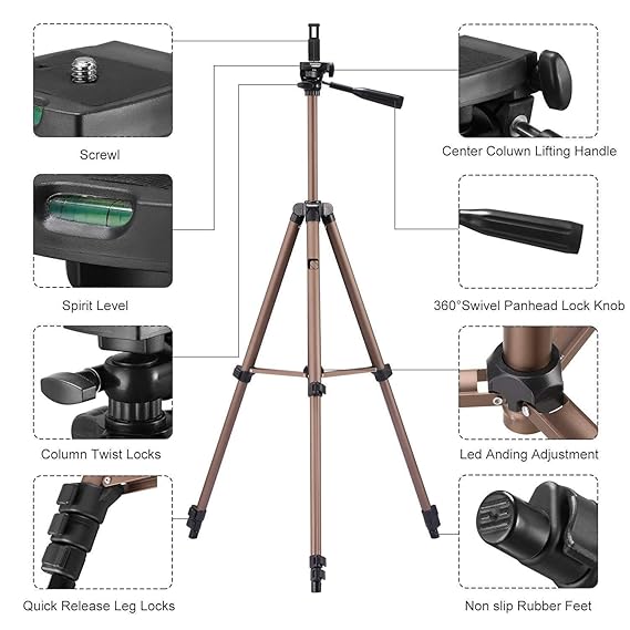 Syvo WT 3130 Aluminum Tripod (133CM), Universal Lightweight Tripod with Mobile Phone Holder